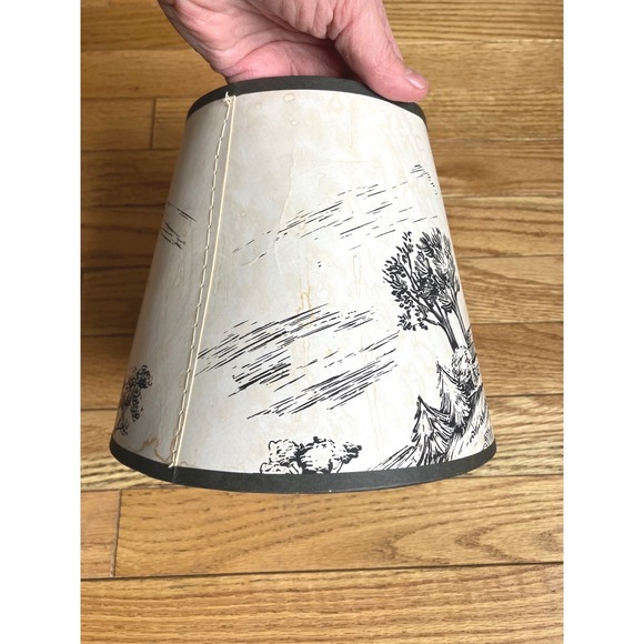 Vintage Parchment Paper Lamp Shade Country Farm Landscape Black Cream Clip On - Picture 3 of 12